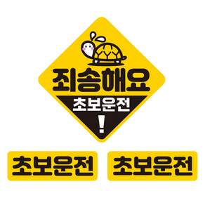 제제데코 초보운전 차량용 탈부착 자석 고휘도 반사 스티커 중형 + 소형 2p 세트 죄송해요초보 HC024