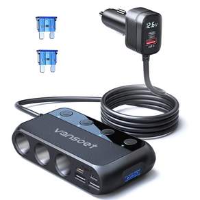 밴수트 9 IN 1 차량용 멀티소켓 시거잭 고속 충전기 12V 24V PD QC지원, 3구, 1개