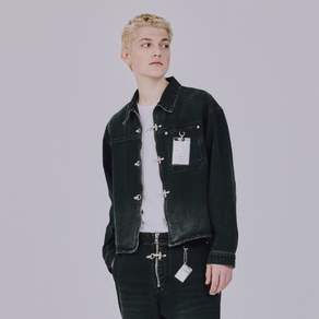 랩101 남성용 EXPERIMENTAL RESEARCHER UNIFORM CROP DENIM JACKET LP1DJK108