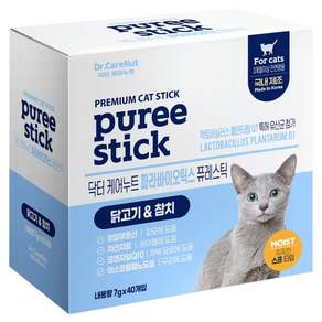 닥터케어누트 고양이 퓨레스틱 짜먹는 간식 짜먹는 영양간식 파라바이오틱스 40p, 1개, 280g, 혼합맛(닭고기/참치)