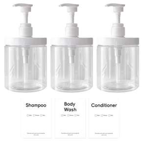 뉴앤룩 협력 와이드 욕실 샴푸 디스펜서 핸드워시 리필용기 500ml x 3p + 라벨스티커 3종 세트