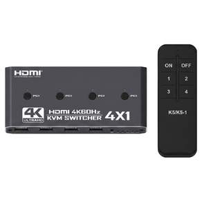 컴스 4x1 HDMI 2.0 KVM PC 4대 제어 USB 4포트 4K 60Hz 스위치