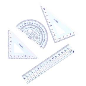 델리 탄성 삼각자 2종 + 각도기 + 자 15cm 세트