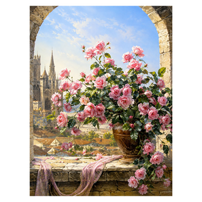 누베론 캔버스형 보석십자수 풍경 꽃 DIY 키트 30 x 40cm