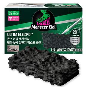 몬스터겔 캐치앤락 울트라 일렉포 초강력 먼지박멸 털복숭이 정전기 청소포 블랙 리필 32p