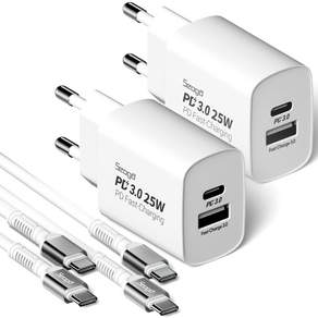 서가 C타입 초고속 충전기 25W PD3.0 PPS 2포트 멀티 + 메탈 고강도 CtoC 케이블 1.5m 60W 세트