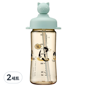조아이 냥이 실리콘 토퍼 빨대컵, 250ml, 2세트, 민트
