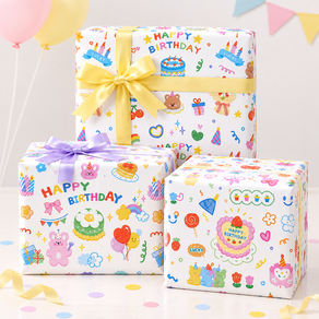 리드홈 포장이 쉬운 예쁜 생일선물 종이 포장지 70 x 50 cm 3종 x 2p 세트