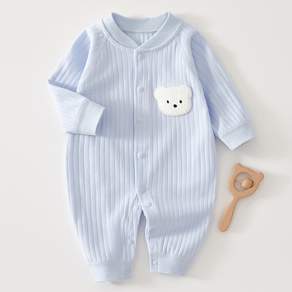 베베니즈 신생아용 왕곰돌이패치 골지 순면 우주복