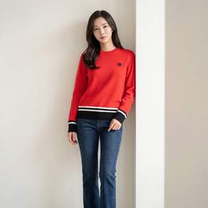 크로커다일레이디 여성용 밑단 배색 솔리드 라운드 스웨터 CLDWSW202