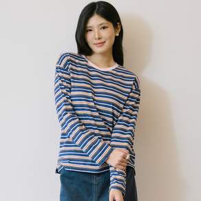 아피나르 여성용 코튼 저지 루즈핏 스트라이프 긴팔 티셔츠