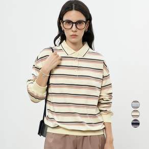 ELLEPARIS 여성용 더블 스트라이프 폴로 스웻셔츠