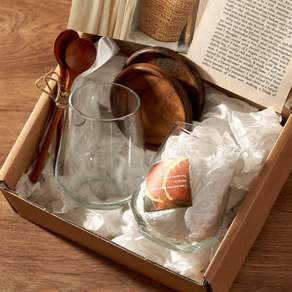 피타테이블 워터드롭 물방울컵 420ml x 2p + 우드소서 2p + 스푼 2p + 엽서 + 박스 세트 10917936