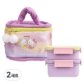 릴팡 아동용 산리오캐릭터즈 카고 2단 도시락 퍼프 가방 세트