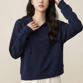 플로우폼 여성용 미니멀 투버튼 귀여운 박시핏 후드티