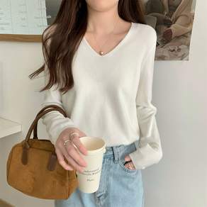 언헤브 여성용 브이넥 데일리 긴팔 니트