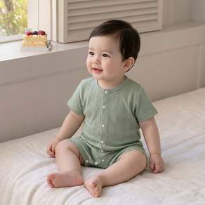스타도어 신생아용 자가드 순면 반팔우주복