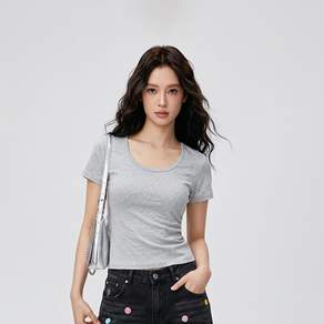 씨오브비 여성용 라운드넥 슬림핏 코튼 반팔 티셔츠