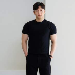 핵쿨남 남성용 어깨 넓어보이는 머슬핏 밴딩버전 반팔 티셔츠