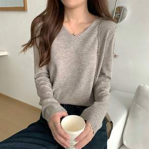 언헤브 여성용 브이넥 데일리 긴팔 니트