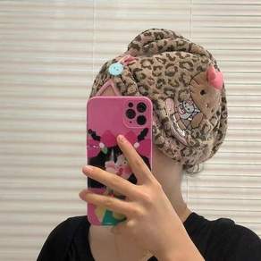 여성 귀여운 헬로키티 레오파드 머리 수건 흡수력 좋은 헤어 타올