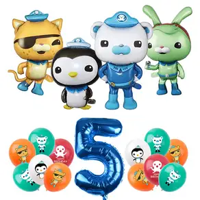 Octonauts 생일 파티 장식 알루미늄 호일 풍선 라텍스 어린이 용품 일회용 식기류 배너 배경