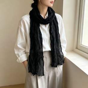 LETILYRA 여성 롱 링클 주름 스카프 플리츠 목도리 데일리 머플러 무지 쉬폰