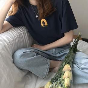 프렌치룩 무드프린팅 루즈핏 반팔티 감성 꾸안꾸 데일리룩