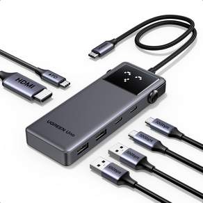 UGREEN 유그린 Uno 6포트 USB 3.2 C타입 멀티 허브 삼성덱스 맥북 호환| 10Gbps | HDMI2.0 4K60Hz | PD100W | 스마트 상태 이모티콘 표시