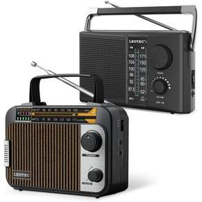 레오텍 휴대용 AM FM 라디오 최고의 수신력 배터리 또는 AC 전원 작동 빈티지 블루투스 지원 트랜지스터 충전식 배터리/4개 AA 건전지 작동/플러그인