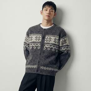 오버핏 플레인 노르딕 니트 가디건 D056