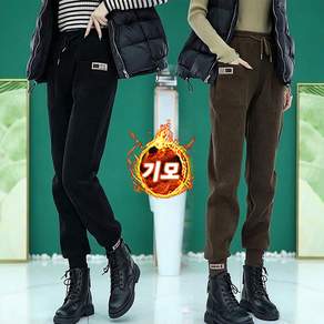 Lacdi 중년여성 밴딩 기모 배기팬츠 베이직 보온 방한 엄마바지 데일리 겨울 와이드팬츠