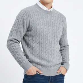바이로이 남성 모달 라운드넥 꽈배기 긴팔 니트