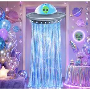 특이한 UFO 외계인 파티 호일 은박 우주선 포털 커튼 우주 테마 포토존 은박 장식 홀로그램 파티용품 축제 UFO외계생명체 재미있는 단체 축제 파티