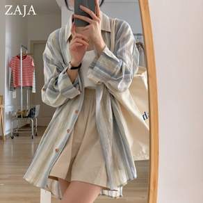 ZAJA 여성 가을 셔츠자켓 긴팔 카라 루즈핏 캐주얼 데일리룩