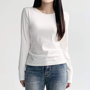 허블리 여성 슬림 베이직 면 스판 유넥 긴팔 티셔츠 LT