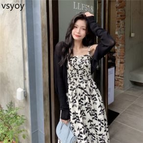vsyoy 통통한 MM 대형 여름 새로운 달콤하고 매운 스타일의 고기 슬리밍 꽃 스트랩 스커트 불규칙한 기본 작은 스트랩 여성