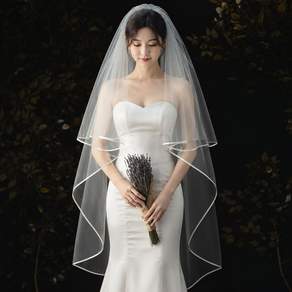 퀸스 웨딩 롱베일 신부 숏면사포 결혼식 셀프웨딩 촬영용 베일 3M