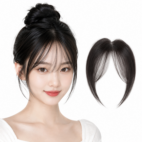 여성 인모 수제 팔자 앞머리 부분가발 옆머리 포함