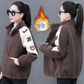 Ashysnow 양털 재킷 여성용 가을 겨울용 루즈핏 자수 기모 두꺼운 패딩 재킷