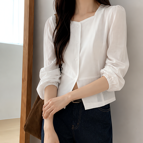 [S~2XL] 여성 스퀘어넥 퍼프소매 긴팔 블라우스 하객룩 출근룩 빅사이즈