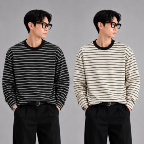 [어썸유닛] 1+1 남자 스트라이프 긴팔티