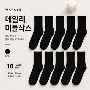 WARCLE 여성 무지 중목양말 10족 세트 데일리 미들삭스 화이트 블랙 베이지