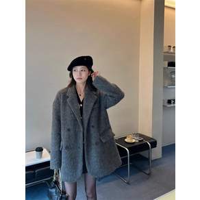 여성 가을겨울 고급 클래식 감성 롱자켓 벨벳 그레이 코트