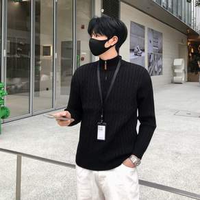 Motria남자니트 하프집업 꽈배기니트 반집업 긴팔 가을 겨울 스웨터 캐주얼 풀오버