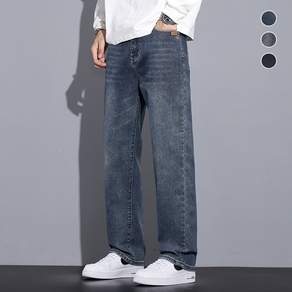 wassup 남자 청바지 가을용 빈티지 워싱 스판 일자핏 와이드 남자 가을바지