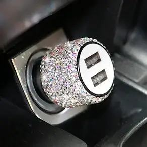 블링 USB 차량용 충전기 5V 2.1A 듀얼 포트 고속 어댑터 핑크 자동차 장식 자동차 링 다이아몬드 자동차