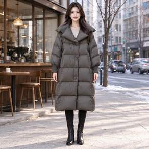 708090 여성용 빅카라 롱 퀼트 면패딩 코트