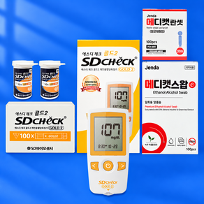 에스디 체크골드2 가정용 혈당측정기+시험지 100매+침 100개+솜 100매 당 체크 당뇨 [벤저스출고]