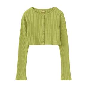 포에브 Double-Button Cropped Cardigan - Olive Green